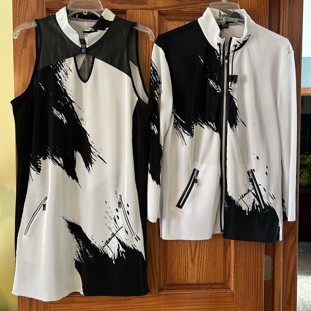 Chicos Black and White Dress and Jacket Set
